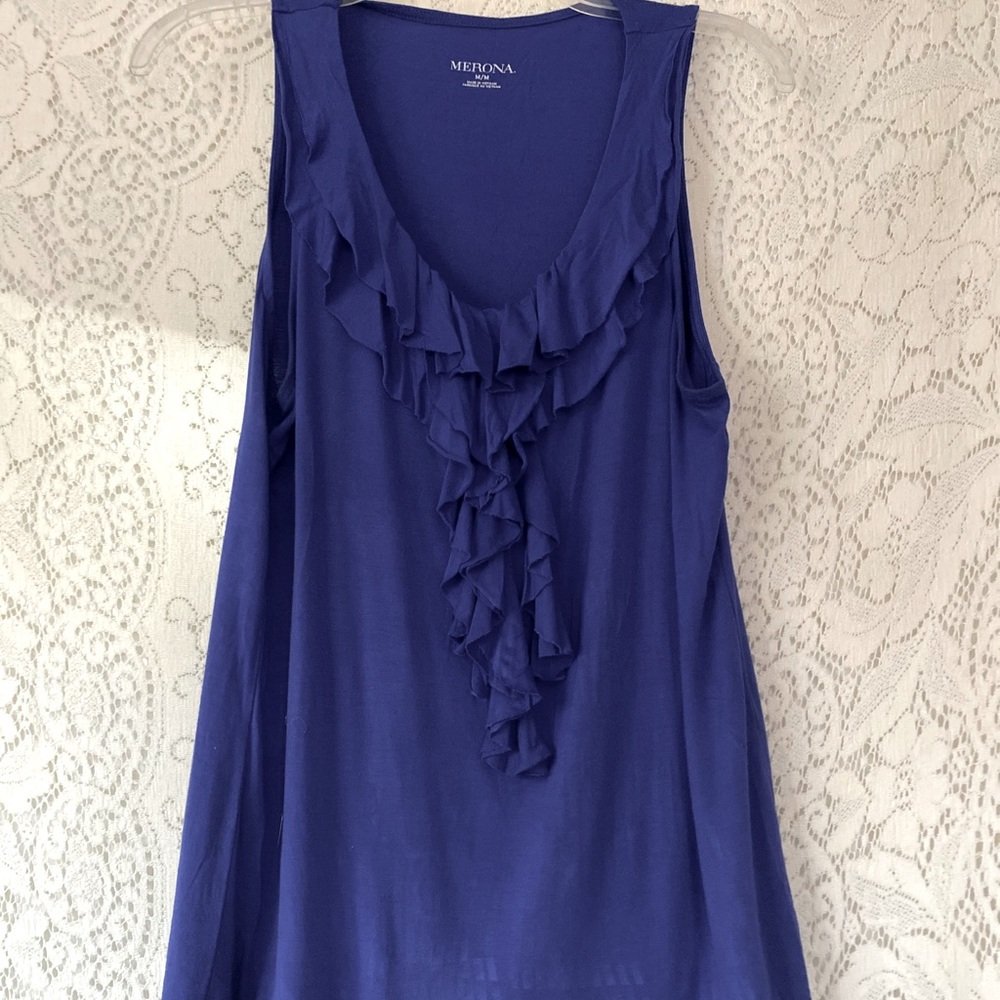 Merona Purple Sleeveless Waterfall Ruffle V-Neck Tank Top  Soft Drape Office
